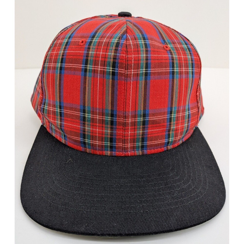 KC Red Plaid Flat Brim Snapback Baseball Cap Hat Adjustable OSFA Philippines